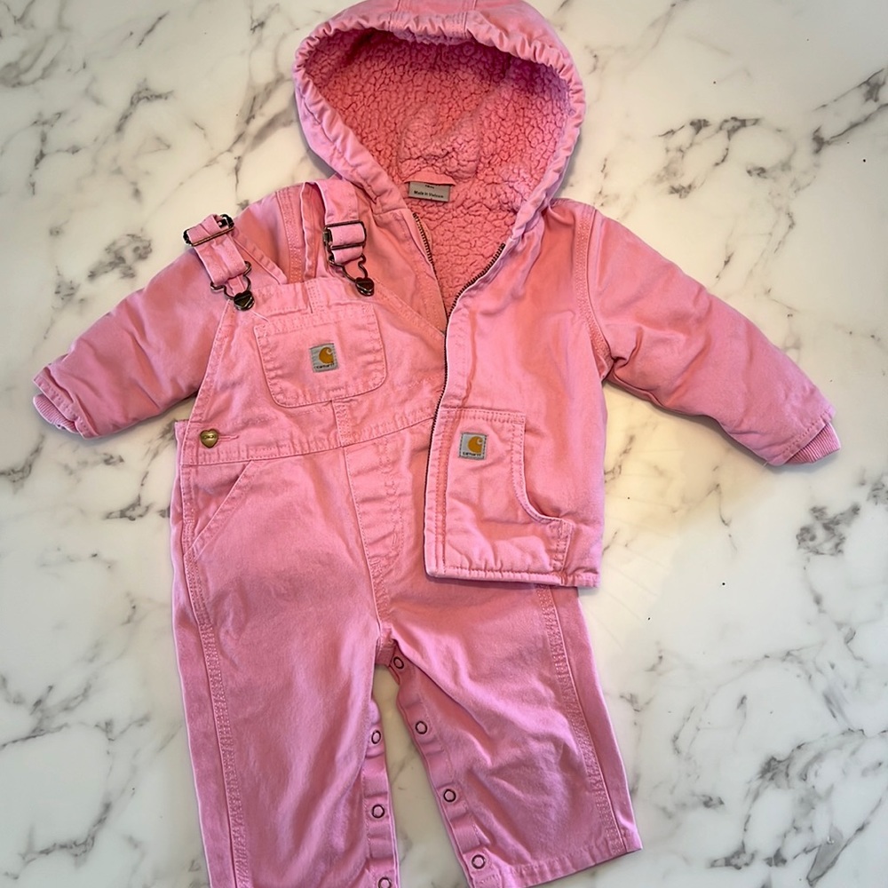 Carhartt Toddler Pink Overalls Jacket set size 12m
